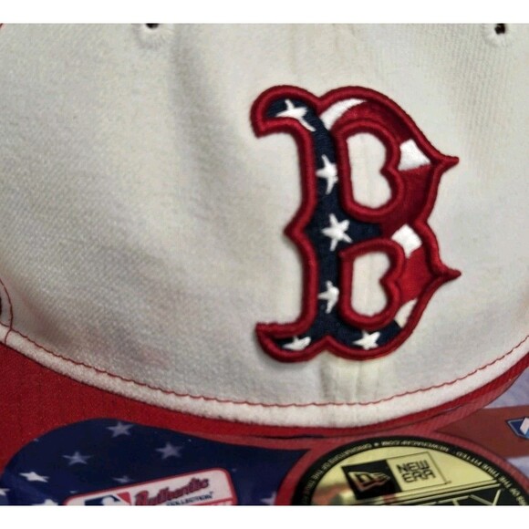 Boston Red Sox B Logo American Flag Hat On-Field Cool Base Fitted 7 1/4 Made USA - Picture 2 of 6